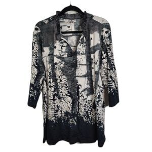 PARSLEY & SAGE Tunic Top Black Gray Abstract Print Cotton Rayon Medium Women's